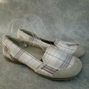 Route 66 Womens   Size 9.5 Cream  Fabric Slip On Plaid Loafer Flats
